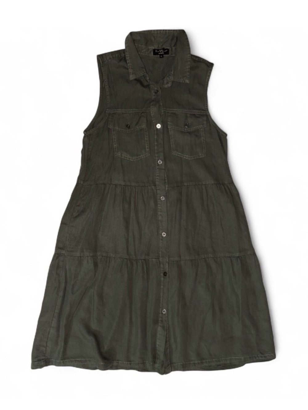 Velvet Heart Olive Green Sleeveless Tiered Button-Front Dress